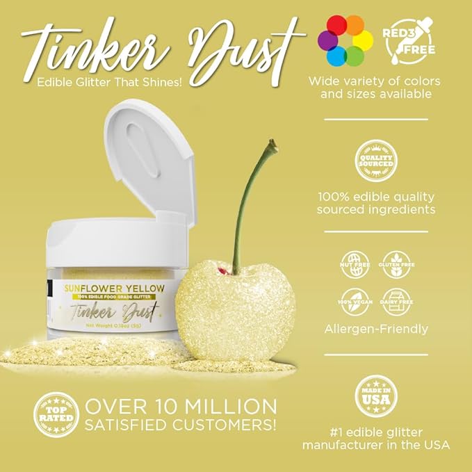 Bakell - Sunflower Yellow Tinker Dust (5g, 1x Jar) Edible Glitter for Food, Desserts, and Beverages!