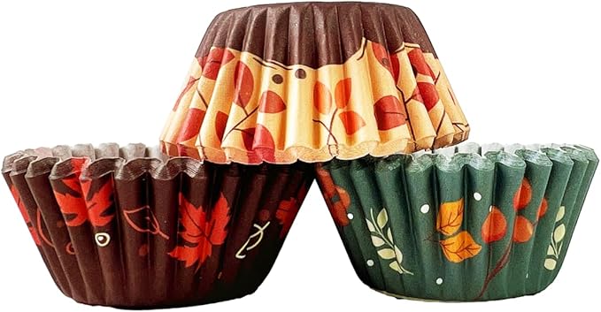 qiqee Thanksgiving Jumbo Cupcake Liners 300PCS Cupcake Liners Cupcake Cups 6 Designs Thanksgiving Hat Cupcake Papers Baking Cups Cupcake Wrappers (Large Size)