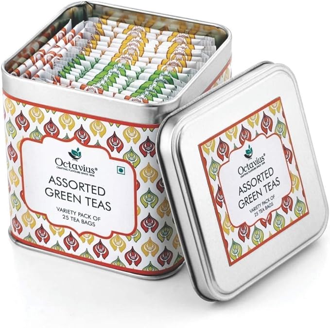 Octavius Green Tea Variety Pack | 3 Assorted Green Teas ??Lemon Honey, Cinnamon Anise & Pure Green | 25 Tea Bags Each | Detox & Antioxidant-Rich | Tea Sampler Pack | Pack of 4