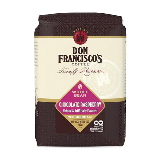 Don Francisco's Chocolate Raspberry Whole Bean Coffee, Medium Roast ??Flavored 100% Arabica,20 oz Bag, Premium Coffee for Drip, Pour Over & French Press