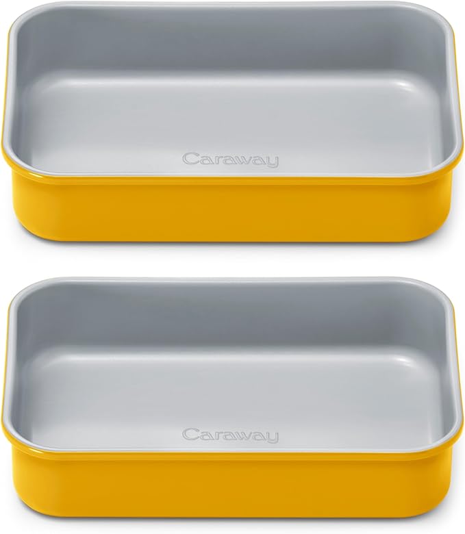 Caraway Nonstick 9??x 6.5??Small Rectangle Baking Pan Duo ??Non-Toxic, PTFE & PFOA Free ??Aluminized Steel Core ??Deep Ceramic Baking Pan for Casseroles, Lasagna & More - Marigold