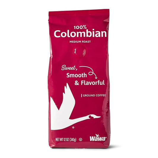 Wawa Ground Coffee Colombian Medium Roast, 12 oz Bag, Medium Bodied Blend with Chocolate & Fruit Notes, For Hot or Iced Coffee, 100% More Responsibly Sourced from Rainforest Alliance Certified Farms