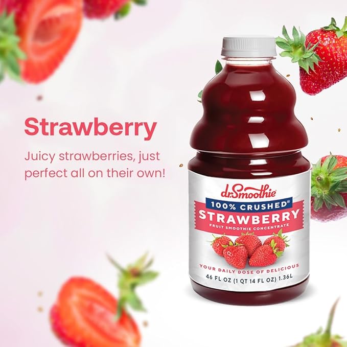 Dr. Smoothie 100% Crushed Strawberry ??No Added Sugar, Made with Real Fruits/Fruit Juice ??Vegan, No Artificial Colors or Flavors ??Juicy Strawberries for a Sweet & Vibrant Treat ??46 oz Bottle