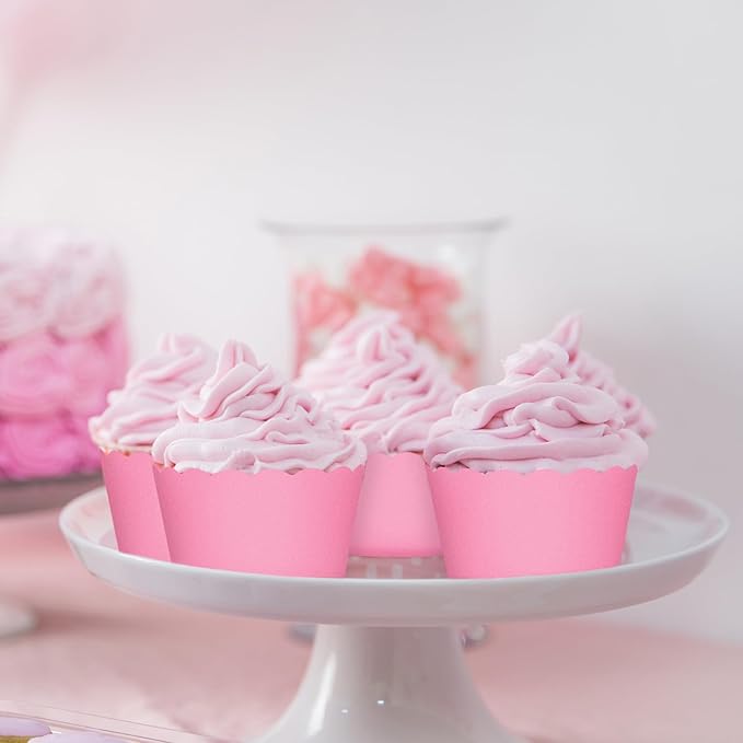 Whaline 120Pcs Pink Paper Baking Cups Scalloped Edge Cupcake Wrappers Gradient Pink Cupcake Muffin Cases for Valentine Wedding Birthday Baby Shower, 3 Colors