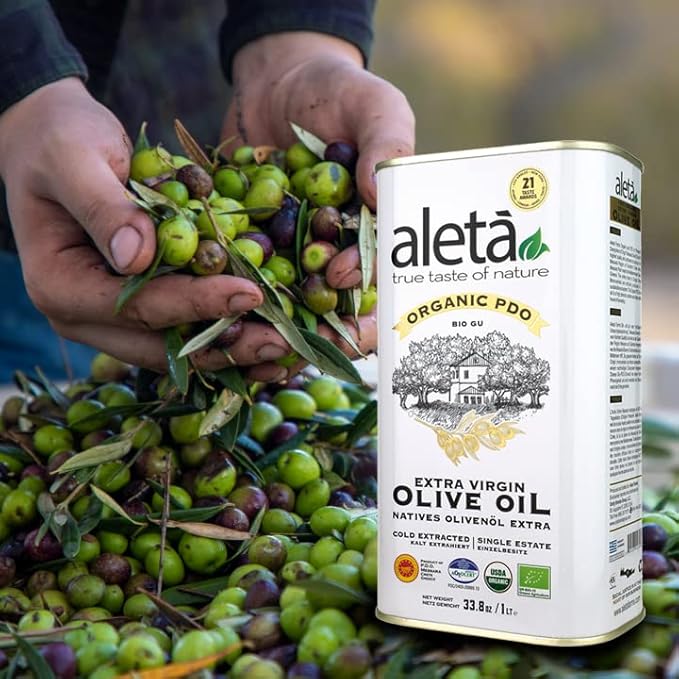 Aleta Farms Olive Oil Extra Virgin, USDA Organic, Single Estate PDO Polyphenol Rich Olive Oil, Cold Pressed, Global Gold Awards, EVOO, Kosher. 33.8 Fl Oz (Pack of 1)