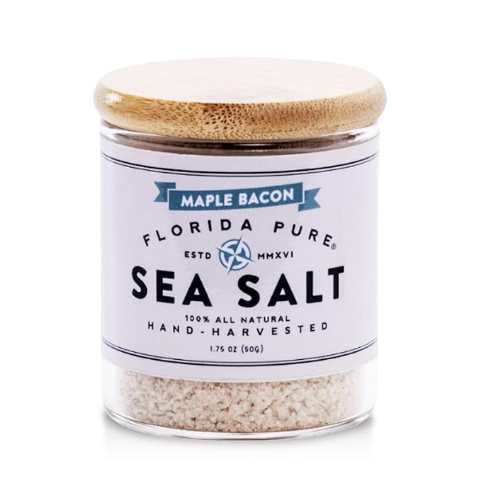 FLORIDA PURE Maple Bacon Sea Salt - Smoky Bacon Salt, 80+ Mineral Sea Salt Unrefined, Non Iodized, Natural Sea Salt for Baking, Cooking, Cocktail Rims Vegan Friendly Flaky Sea Salt (1.75 oz Jar)