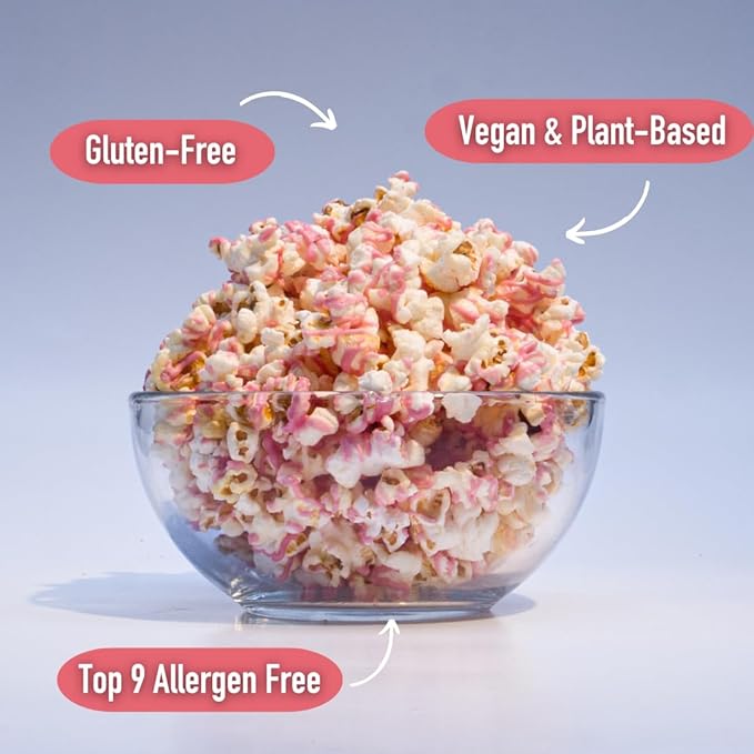 Safe + Fair Food Company Plant-Based Gourmet Strawberry Flavored Popcorn - Strawberry Shortcake Drizzled Kettle Corn Popcorn - Non-GMO + Gluten-Free Snacks,5.5oz
