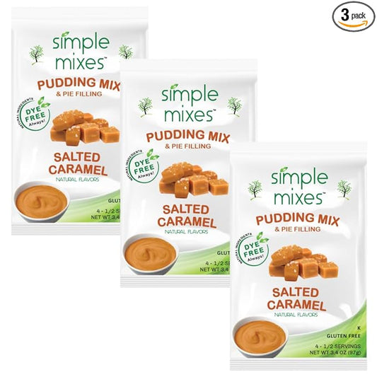 Simple Mixes Natural Instant Pudding & Pie Filling Mix, Healthy Snack, Salted Caramel (Butterscotch), Gluten and Dye-Free, No Fat, or Lactose, Kosher, 3 Pack