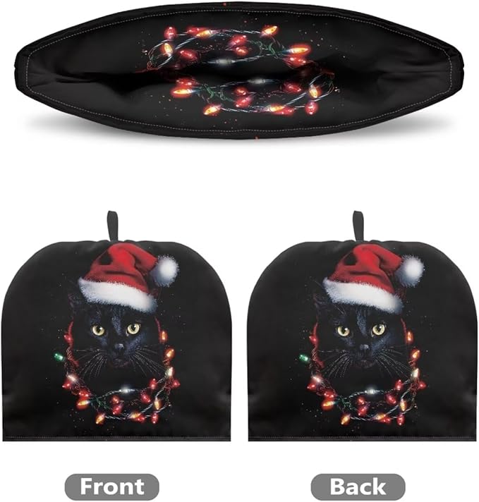 Cat with Christmas Hat Tea Cosy Breakfast Warmer, Dustproof Washable Kitchen Teapot Protective Cover Insulation and Keep Warm, Home Kitchen Table Accessories Both Sides Can Be Used