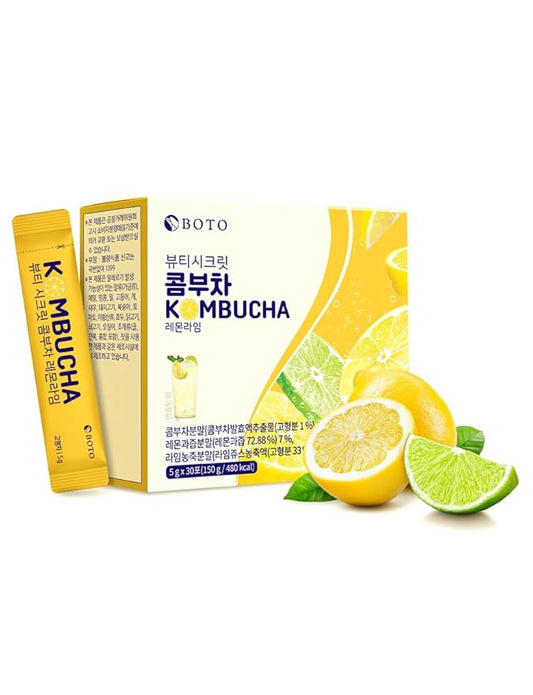 Korean Kombucha Lemon Lime Powder – 5g x 30 Sticks | Zero Sugar, Low Calorie, Sparkling Tea, Lemon & Lime Flavor