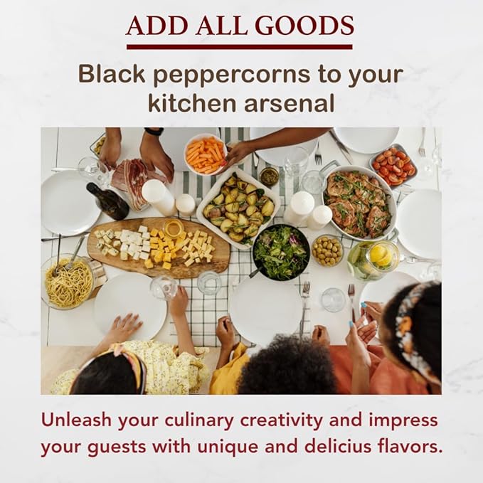 All Goods 8oz Black Peppercorns From Malabar for Grinder Refill - Whole Black Pepper Bulk, Fresh Peppers, Pimienta Negra Entera
