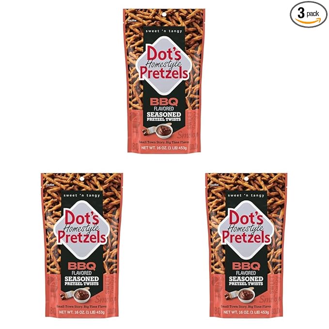Dot's Pretzels BBQ Seasoned Pretzel Twist Snack, 16oz Grocery Sized Bag (Pack of 3)