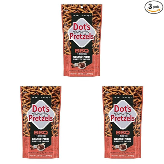 Dot's Pretzels BBQ Seasoned Pretzel Twist Snack, 16oz Grocery Sized Bag (Pack of 3)
