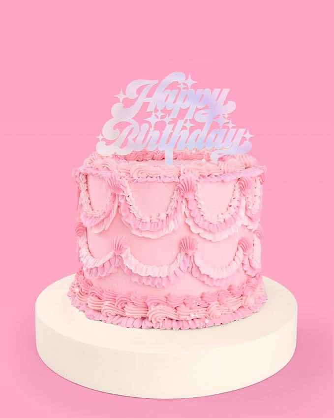 xo, Fetti Happy Birthday Cake Topper - 5" x 7"| Bday Party Decoration, Cake Decor Supplies, Iridescent Party Accessory, Birthday Queen, Finally 21, 30th, 40th, 50th