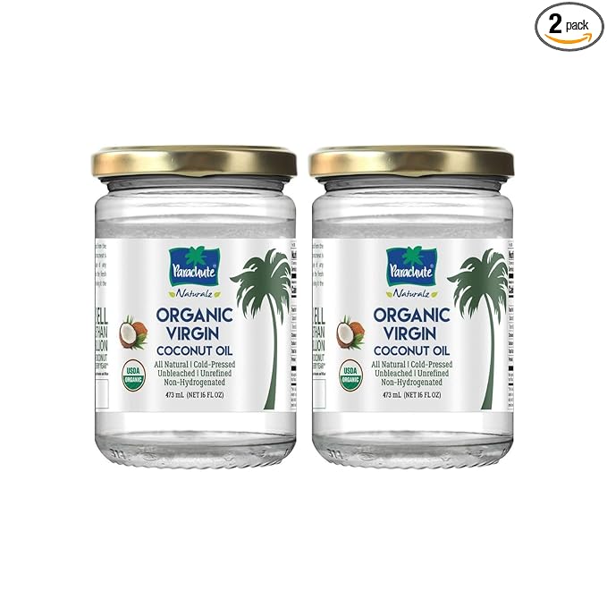 Parachute Naturalz Organic Virgin Coconut Oil | Cold Pressed | Unbleached | Unrefined | Non-Hydrogenated | MCT Oil | USDA Certified |16 Fl. Oz | Glass Jar | Pack of 2