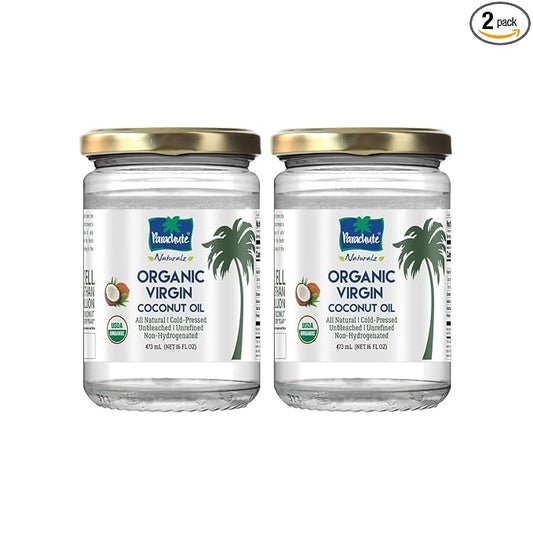 Parachute Naturalz Organic Virgin Coconut Oil | Cold Pressed | Unbleached | Unrefined | Non-Hydrogenated | MCT Oil | USDA Certified |16 Fl. Oz | Glass Jar | Pack of 2