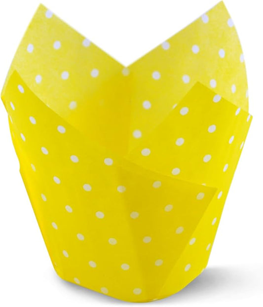 SimpleGood Polka Dot Yellow Tulip Baking Cups Cupcake Liners Muffin Liners Greaseproof Paper 100