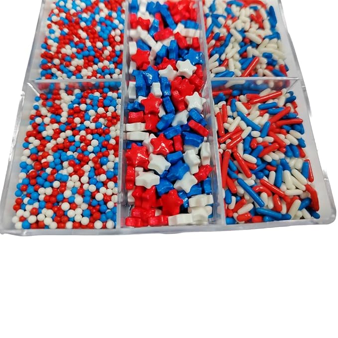 Senchanting Patriotic Jimmies Sprinkles Red Blue and White Nonpareils Stars Sprinkles Fourth of July Sprinkle Edible Stars for Cupcake Decorating, Cookie, Cake, Ice Cream, Baking 2.82 Ounces