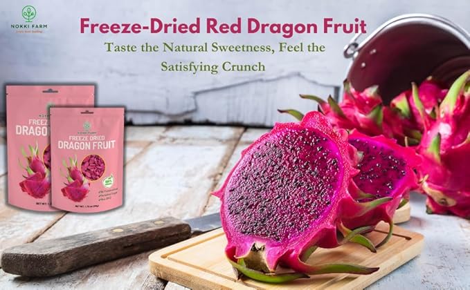 NOKKI FARM Freeze Dried Dragon Fruit - Healthy & Exotic Tropical Superfood Snacks, No Added Sugar or Preservatives, Kid-Approved, Shelf-Stable & Portable for On-The-Go Snacking - 1.76 Oz