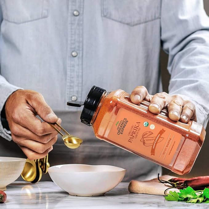 HQOExpress Organic Paprika ??Non GMO, Kosher, USDA Certified Organic Ground Paprika Powder ??Sweet and Mildly Spicy Seasoning for Soups, Chilis, Sauces and Stews, 18 oz. Chef Jar