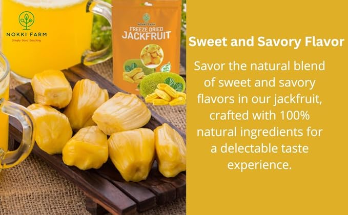 NOKKI FARM Freeze Dried Jackfruit - Healthy & Exotic Tropical Superfood Snacks, No Added Sugar or Preservatives, Kid-Approved, Shelf-Stable & Portable for On-The-Go Snacking - 1.76 Oz