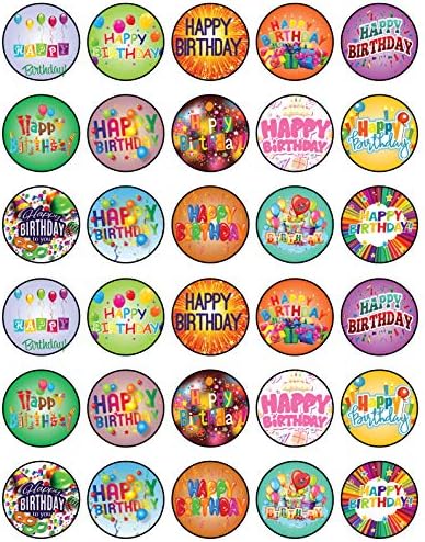 30 x Edible Cupcake Toppers Themed of Happy Birthday Collection of Edible Cake Decorations | Uncut Edible on Icing Sheet