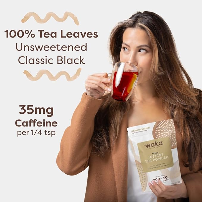 Waka Instant Black Tea Mix, Classic - 100% Tea Leaves, No Additives, Unsweetened Tea Powder for 50 Quarts or 200 Cups ??Easy and Quick Hot or Iced Teas (4.5oz)