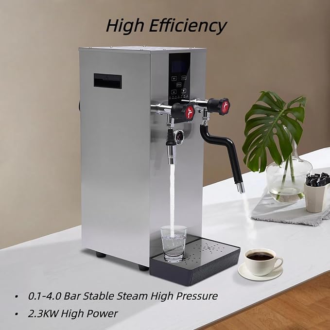 4-in-1 12L Espresso Commercial Coffee Machine Stainless Steel Steam Water Boiling Machine with LCD Screen for Heating Drinks Brewing Tea Boiling Water Foaming Milk, 2300W 110V