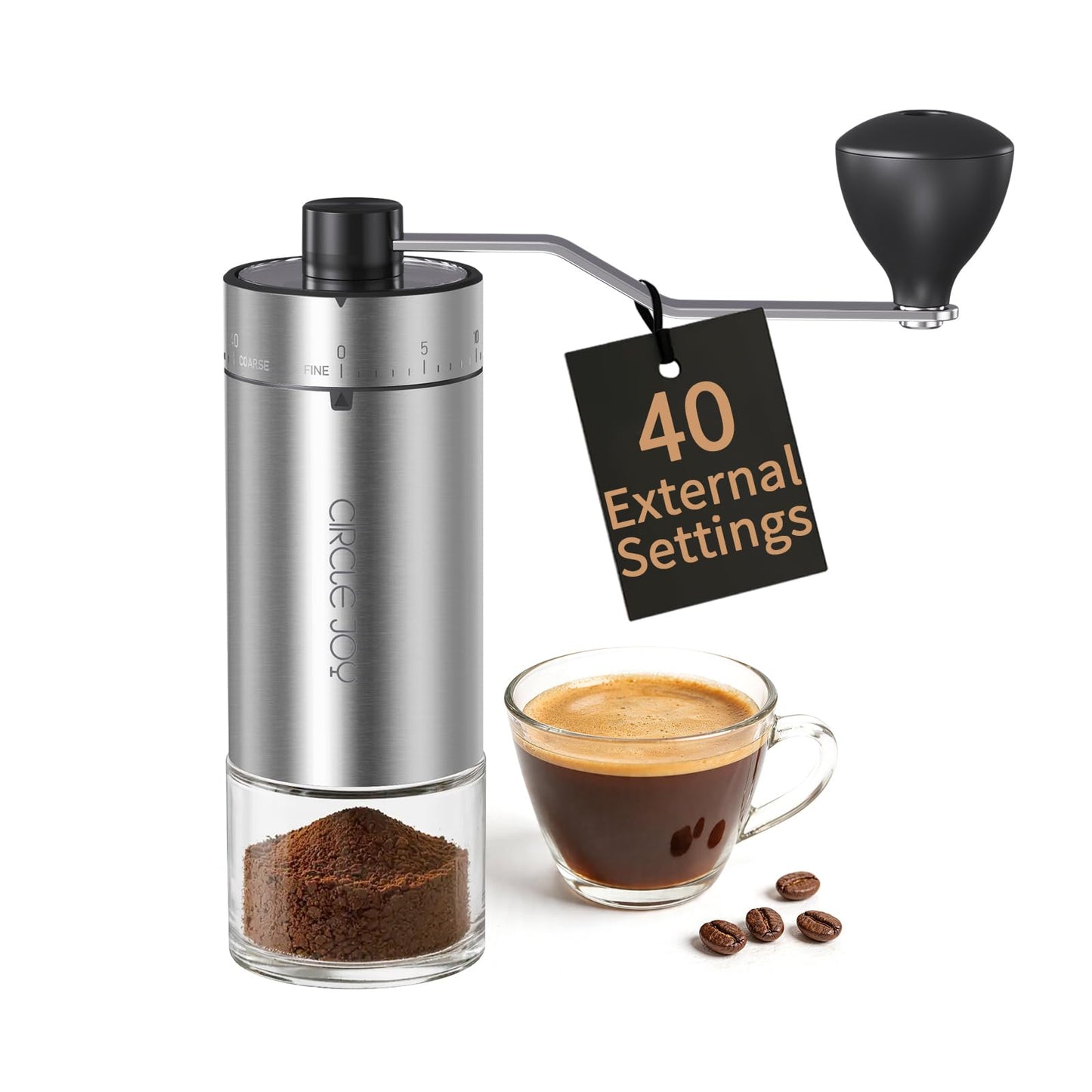 CIRCLE JOY Mini Manual Coffee Grinder with 40 External Adjustable Settings and Ceramic Conical