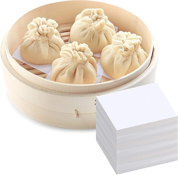 Patelai 1500 Pcs Square Parchment Paper Sheets 2.75 x 2.75 Inch Bamboo Steamer Wax Paper Air Fryer Liners for Baking Non-stick Steamer Mat for Cooking