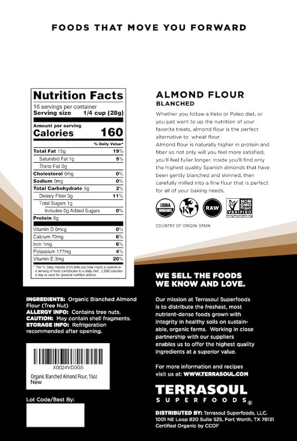 Terrasoul Superfoods Organic Almond Flour, 3 Lbs (Pack of 3) - Fine Texture | Grain-Free | Gluten-Free | Perfect for Keto Baking