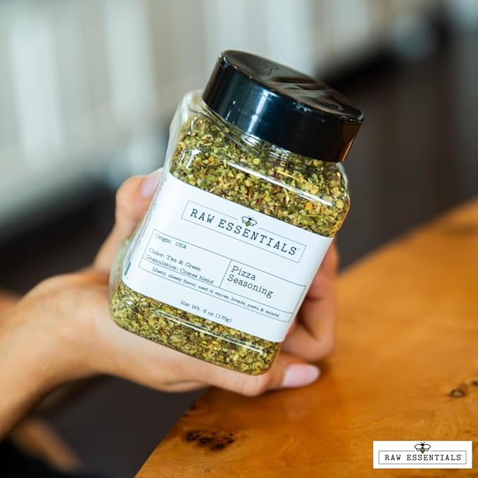 Raw Essentials Pizza Seasoning- Italian Seasoning - Cheesy Herb Blend - Great on Pizza, Pasta and Italian Delights