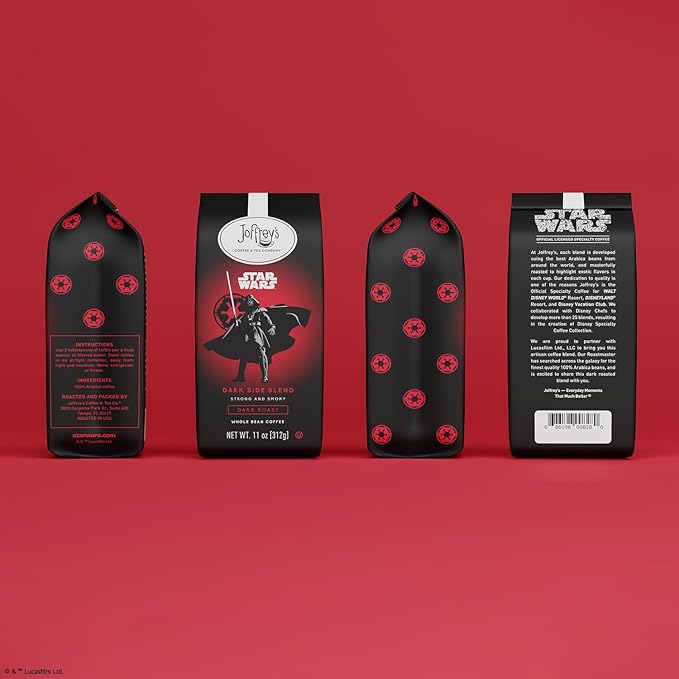 Joffrey's Coffee - STAR WARS??Dark Side Blend, STAR WARS Licensed Coffee Collection, Artisan Dark Roast, Strong & Smooth Taste, Brew or French Press (Whole Bean, 11oz)
