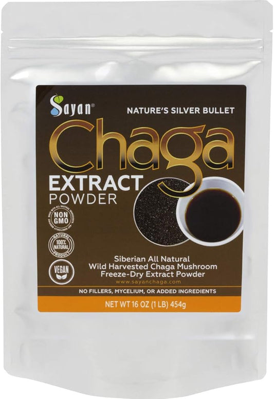 Sayan Chaga Mushroom Extract Powder (1 Lb) ??Freeze Dried Siberian Wild Harvested - Organic Antioxidant Tea for Immune and Digestion Support - Focus, Energy, Clarity, Wellness - No Additives