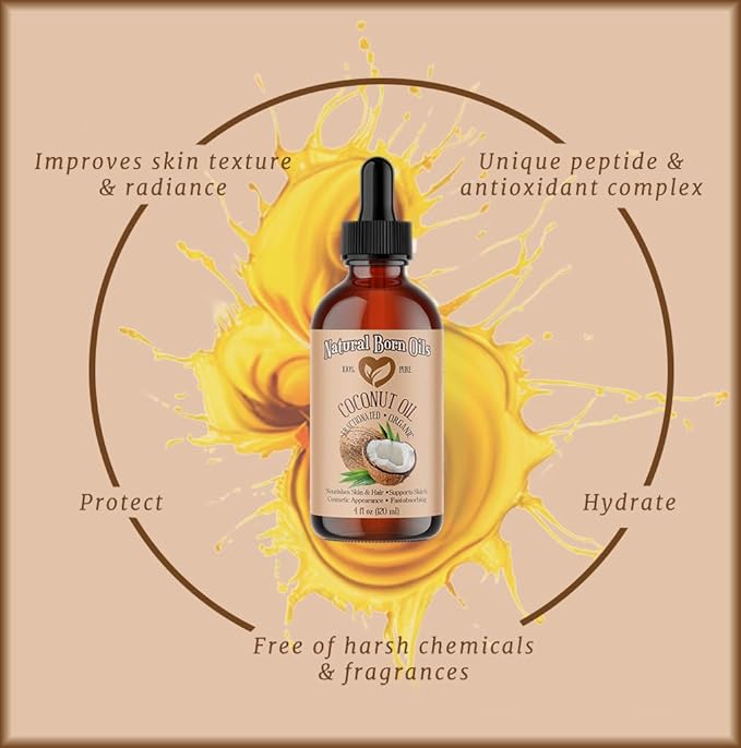Coconut Oil Fractionated, 16oz, Organic, Cold-Pressed, Carrier Oil, Fast-Absorbing, Deep Skin Care, Hair Health, Natural Born Oils.