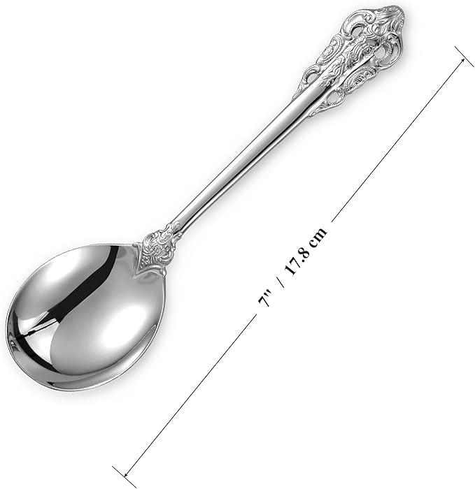 KEAWELL Gorgeous Round Soup Spoon, Set of 4, 18/10 Stainless Steel, Luxury Bouillon Spoon, Dishwasher Safe, Fine Mirror Polished (Silver)