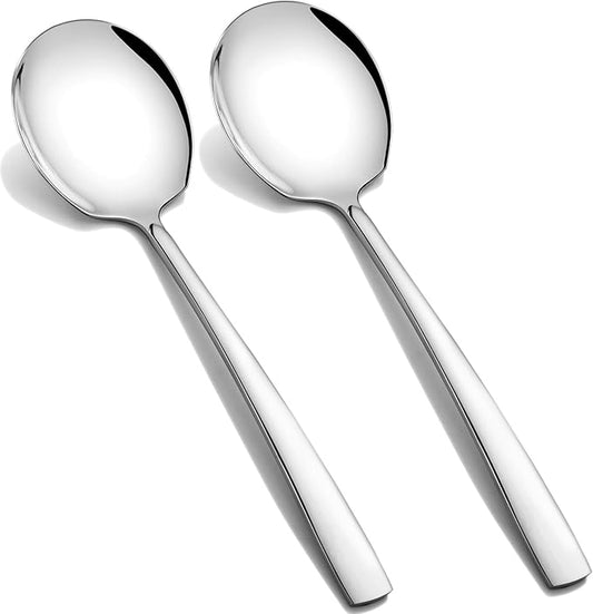 Extra Large Serving Spoons Set 11.7 Inch Silver Serving Utensils 18/8 Stainless Steel Big Metal Spoons for Buffet, Parties, Catering, Banquet - Dishwasher Safe (2-Piece, Silver)