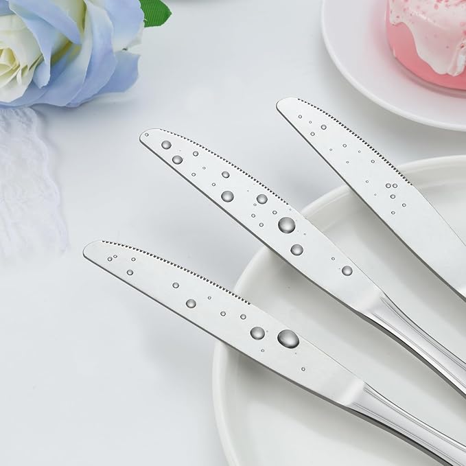 Dinner Knives Set of 24, 9??Knives Set, Butter Knives with Pretty Line Handle, Sharp Knives Set, Food Grade Stainless Steel Table Knife, Knives Silverware, Dishwasher Safe & Mirror Polished