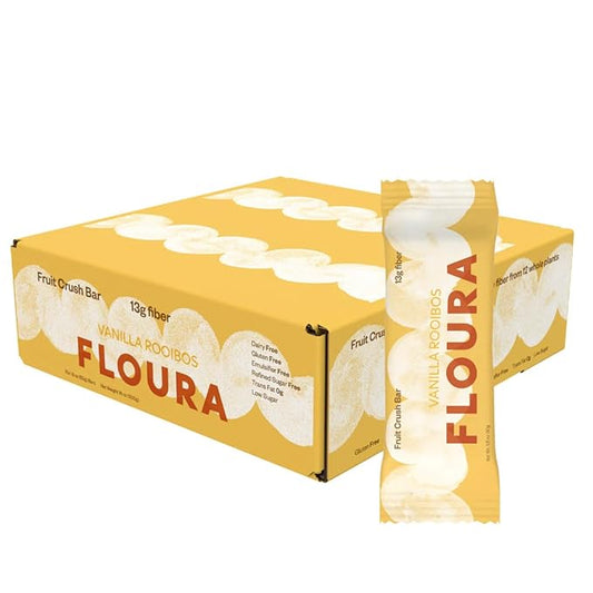 Floura Vanilla Rooibos Fruit-Forward Fiber Bars??High Fiber, Vegan, Gluten & Dairy Free, Low Calorie Healthy Snack Bars with Upcycled Produce for Gut Health [10 Pack]