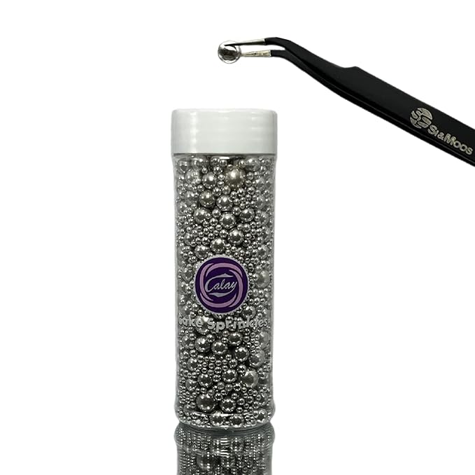 Silver Edible Pearl Sprinkles for Cake Decorating 5.1 OZ Silver Edible Pearls Edible Cupcake Decorations Halloween Christmas Cookie Decorations Edible Sugar Pearls for Cakes,Cupcakes Toppers Baby Shower Wedding Supplies with Tweezers