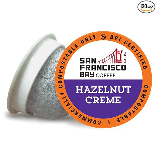 San Francisco Bay Compostable Coffee Pods - Hazelnut Crème (120 Ct) K Cup Compatible including Keurig 2.0, Flavored, Medium Roast