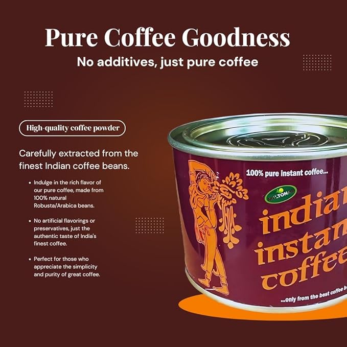 Miltonas Indian Organic Instant Coffee - Medium Roast Coffee Made From Robusta & Arabica Coffee Beans - Freeze Dried Instant Coffee For Office, Home - Taste Bud Exciting strong coffee (90g x 2 Pack)