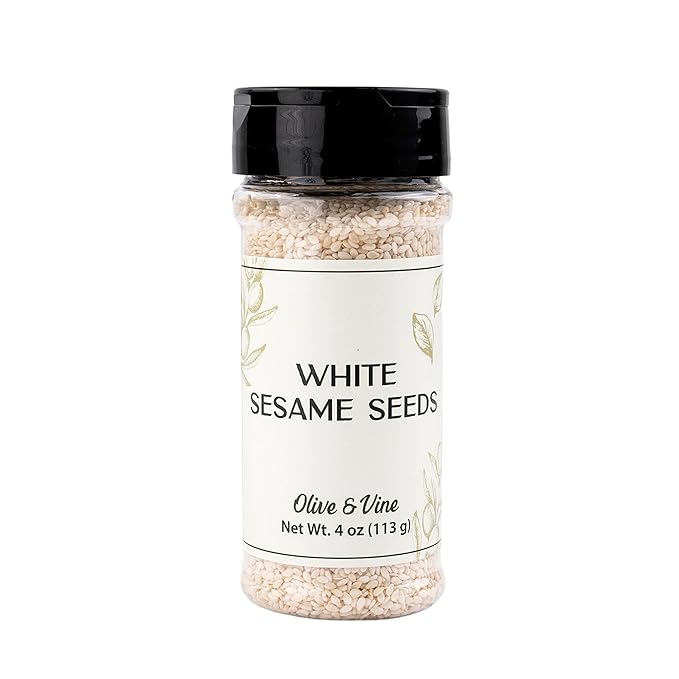 Olive & Vine White Sesame Seeds, Nutty Flavor, For Baking & Cooking, Rich Tradition, Authentic Taste, For Global Recipes (4 Ounce)