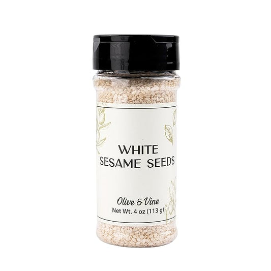 Olive & Vine White Sesame Seeds, Nutty Flavor, For Baking & Cooking, Rich Tradition, Authentic Taste, For Global Recipes (4 Ounce)