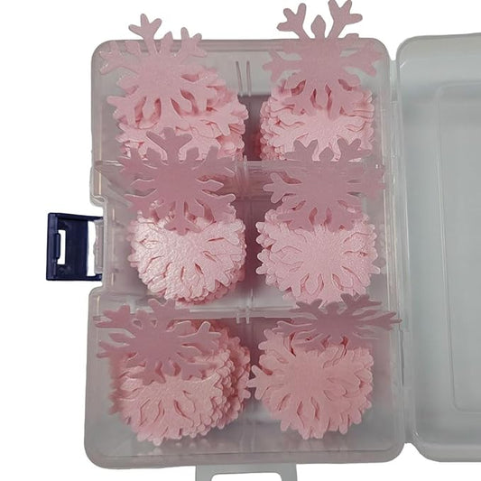 50Pcs Pink Edible Cake Cupcake Toppers Snowflakes Christmas Winter Frozen Party Decoration