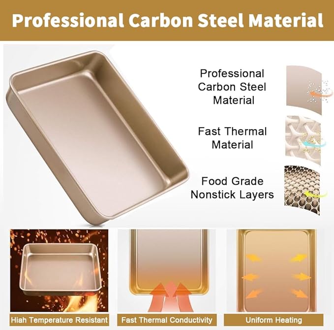 AMAGABELI GARDEN & HOME Nonstick Deep Baking Pans for Oven Tray Cake Carbon Steel Pan Baking Sheets Set of 3 Rectangle Bakeware Set for Cake Lasagna Brownie Casserole Cookie Cooking (9''/10''/13'')