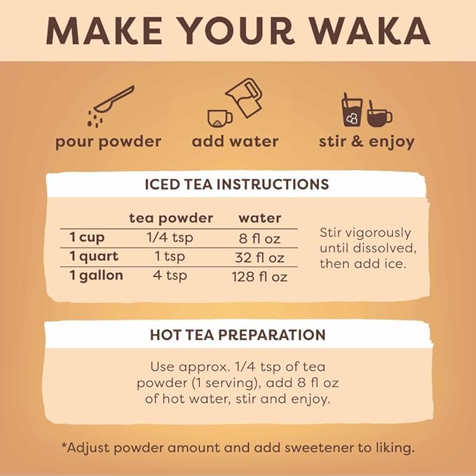 Waka Instant Tea ??Black & Strawberry Green Tea Powder Sample Bundle ??Unsweetened, No Sugar Added ??100% Tea Leaves ??4 x 0.45 oz Packs (Makes Up to 20 Cups or 5 Quarts Each)