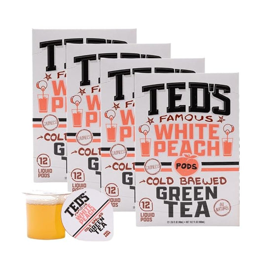 Ted's Tea by Java House - Single Serve Liquid Concentrate Pods - Peel and Pour - White Peach Green Tea - Case of 48