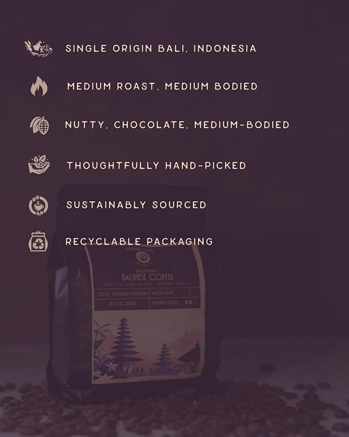 Komodo Koffee Organic Balinese Specialty Coffee sourced from Bali, Indonesia - Whole bean - Medium Roast 8.8oz (250g)