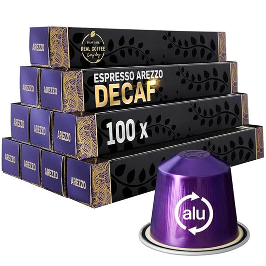 Decaf 'Arezzo': The Dark Roast with the Familiar Flavor You Love | Compatible with Nespresso | 100 Capsules | Decaffeinated